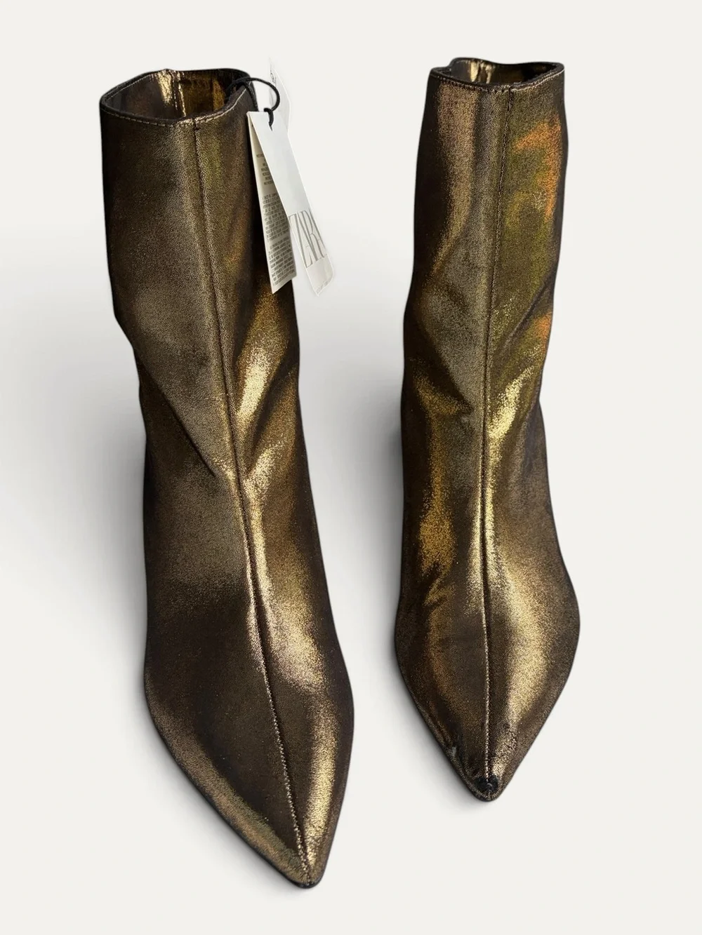 ZARA Metallic Bronze Pointed Ankle Boots Booties